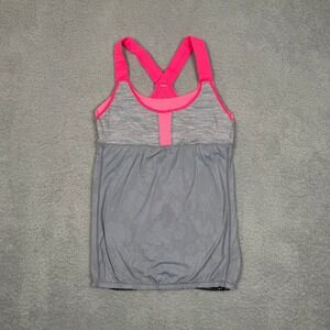 Lululemon Womens Pink Grey Striped Floral Burnout Racerback Tank Top Size 8